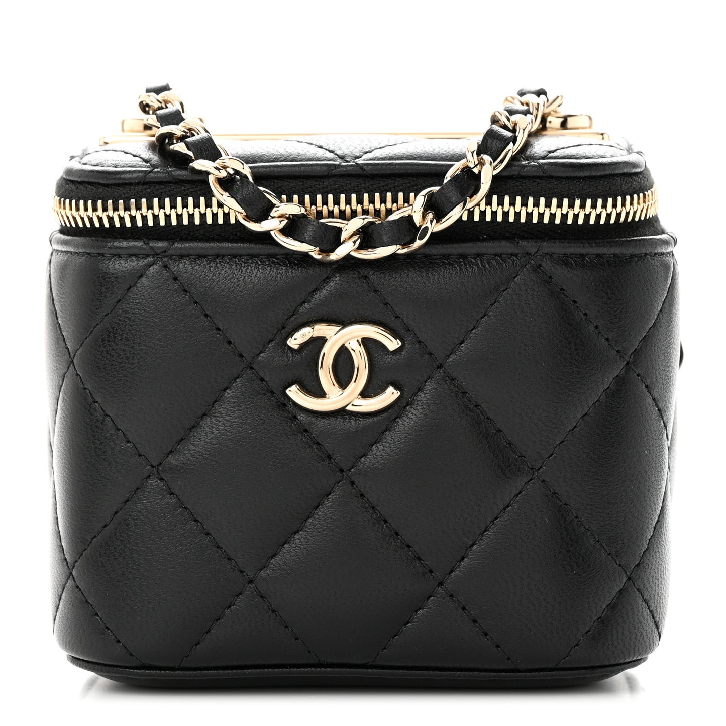 Lambskin Quilted Mini Vanity Case With Chain Black