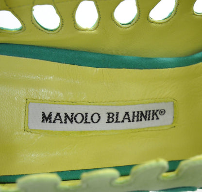 FASHIONPHILE MANOLOBLAHNIKSuedeColiflorPumps40EmeraldLimeGreen 7 of 7