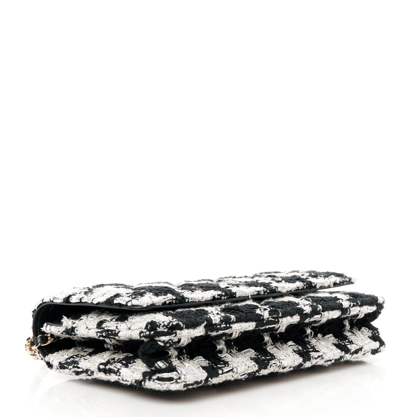 Tweed Quilted Wallet On Chain WOC Black Ecru White