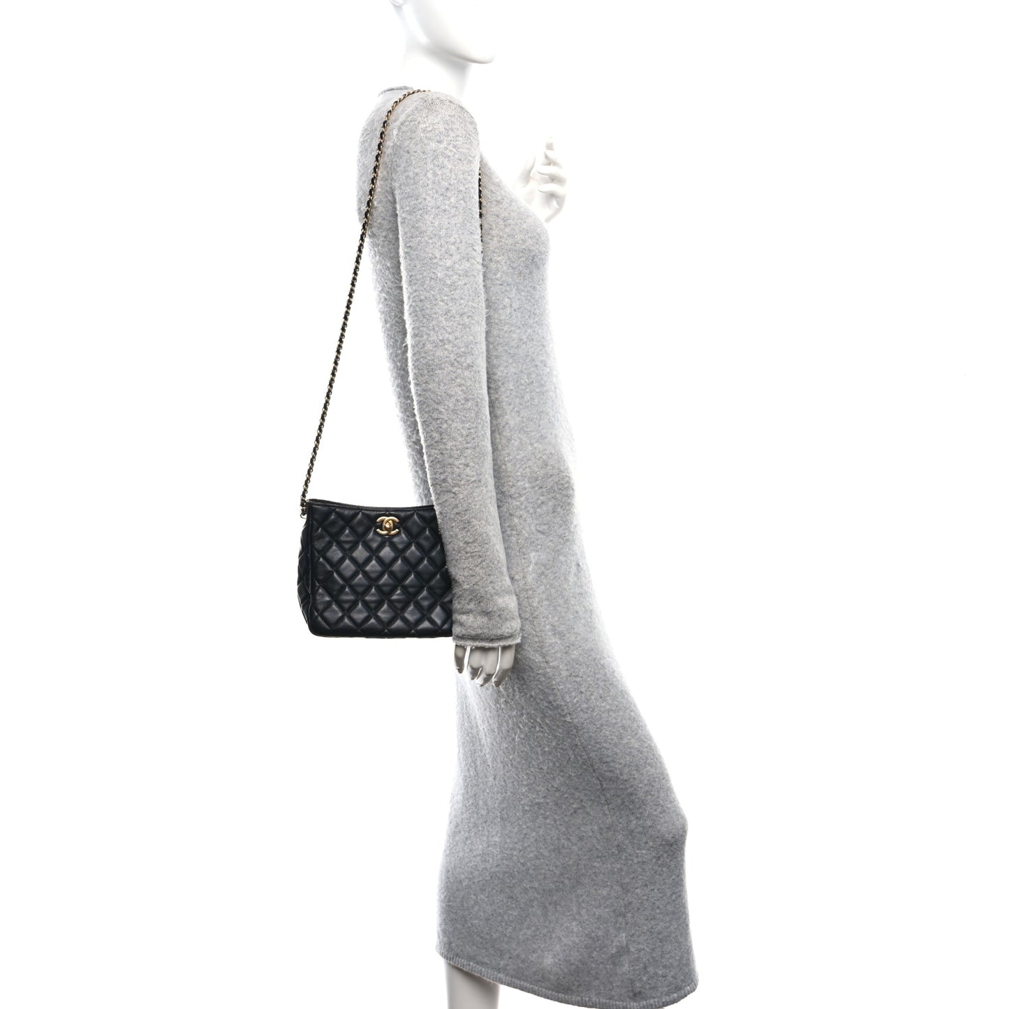 Lambskin Quilted Small Pearl Crush Hobo Black