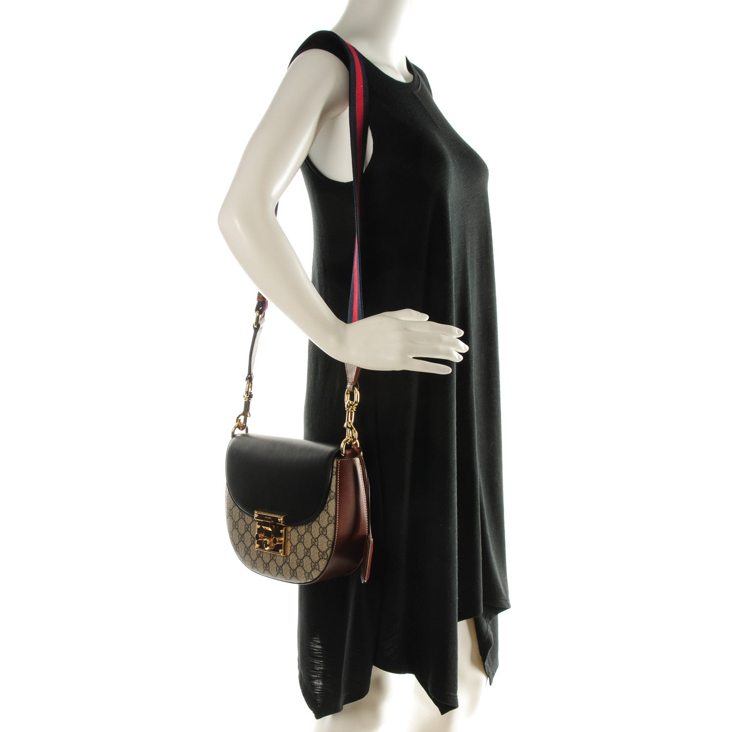 Gucci GG Supreme Monogram Web Medium Padlock Messenger Shoulder Bag Black 2 of 8