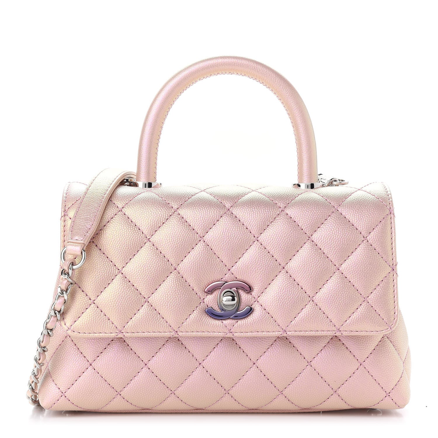 Chanel Iridescent Caviar Quilted Mini Coco Handle Flap Pink 1 of 9