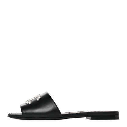 Chanel Lambskin Pearl CC Sandals 37 Black 1 of 9