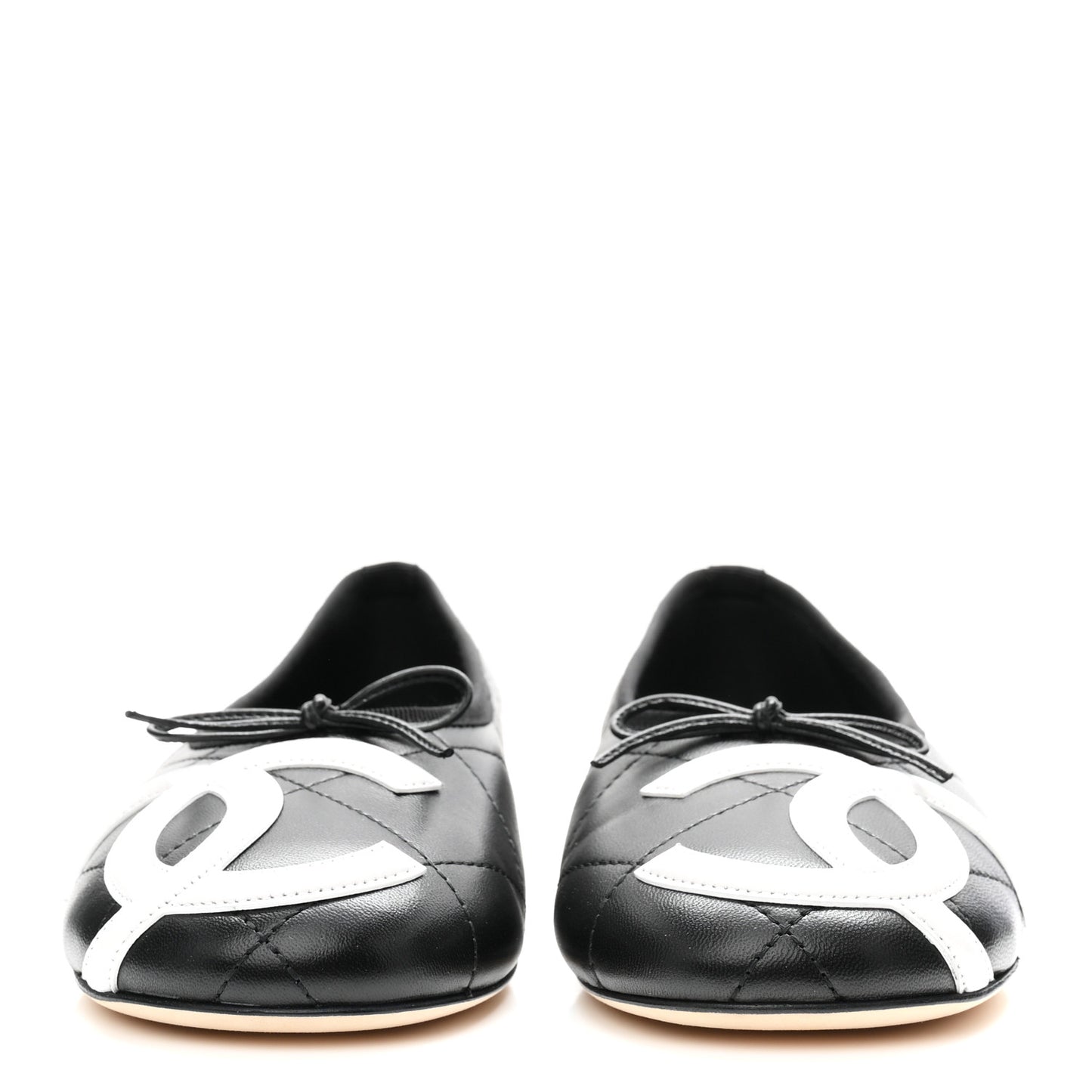 Lambskin Quilted CC Cambon Ballet Flats 38.5 Black White