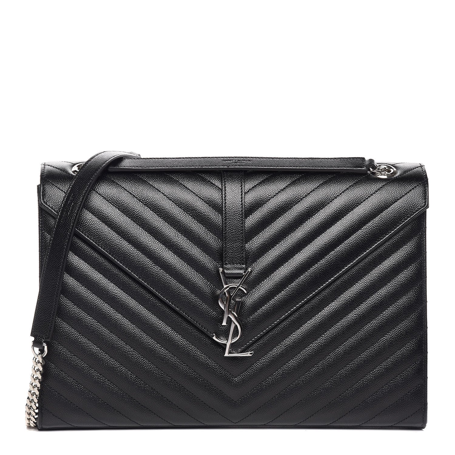 Saint Laurent Grain De Poudre Matelasse Chevron Large Monogram Satchel Black 1 of 9