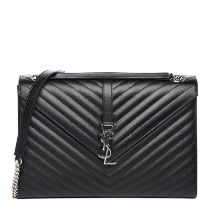 Saint Laurent Grain De Poudre Matelasse Chevron Large Monogram Satchel Black 1 of 9