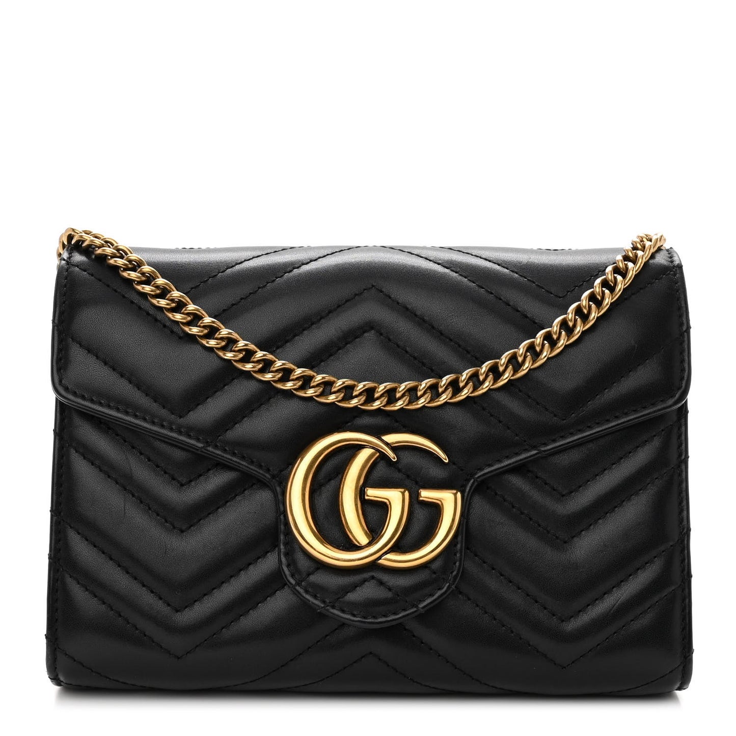 Calfskin Matelasse GG Marmont Chain Wallet Black