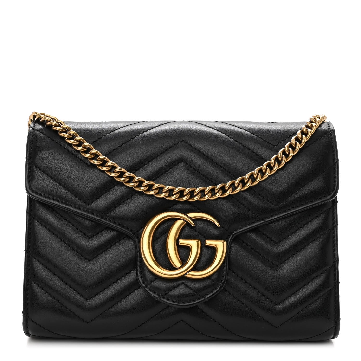 Gucci Calfskin Matelasse GG Marmont Chain Wallet Black 1 of 13