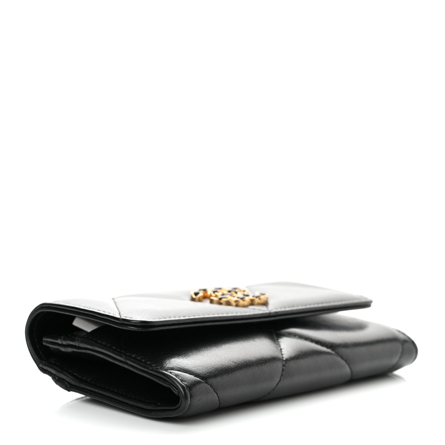 Lambskin Quilted Chanel 19 Flap Wallet Black