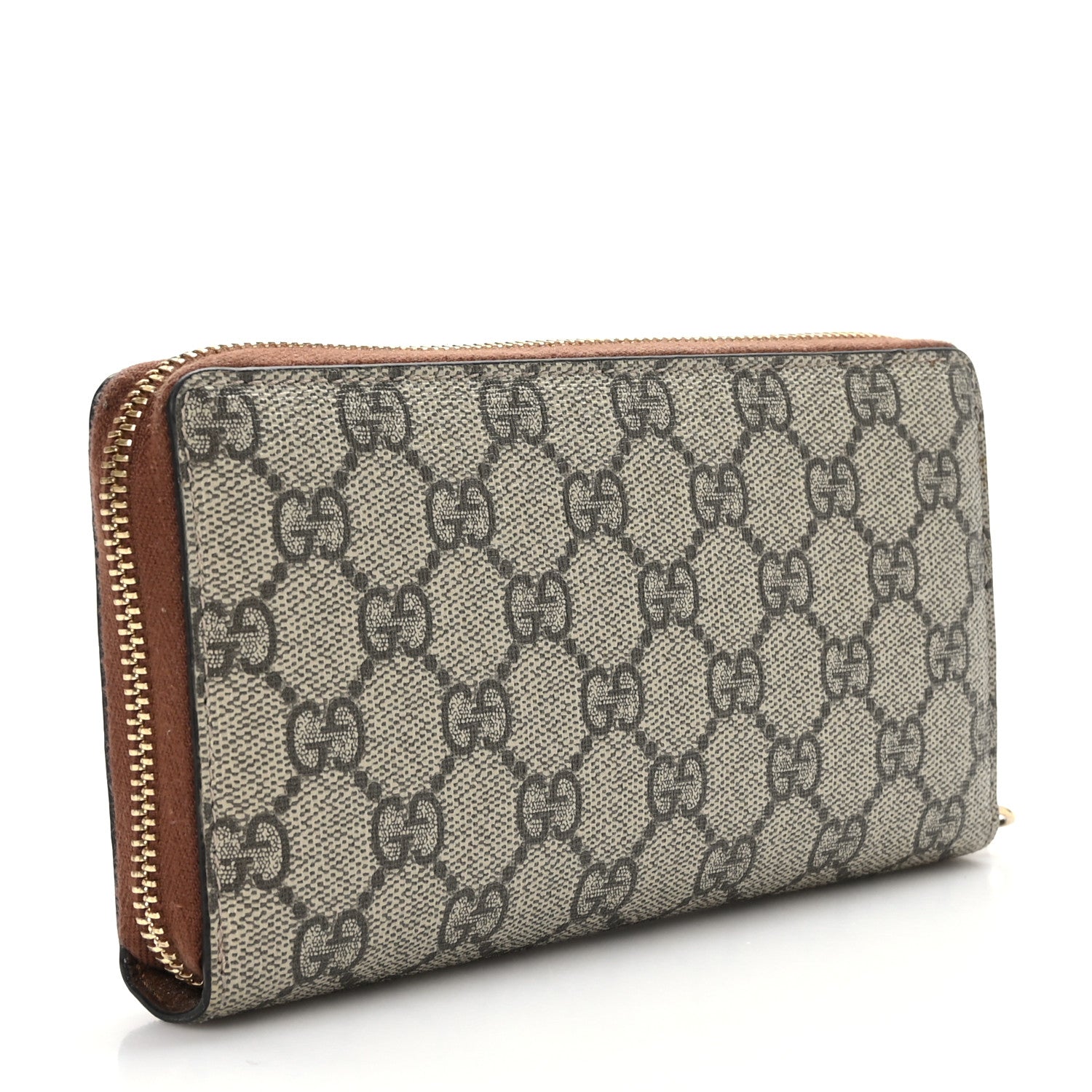 Gucci GG Supreme Monogram Cuoio Toscano Zip Around Wallet Beige Ebony Cuir 3 of 7