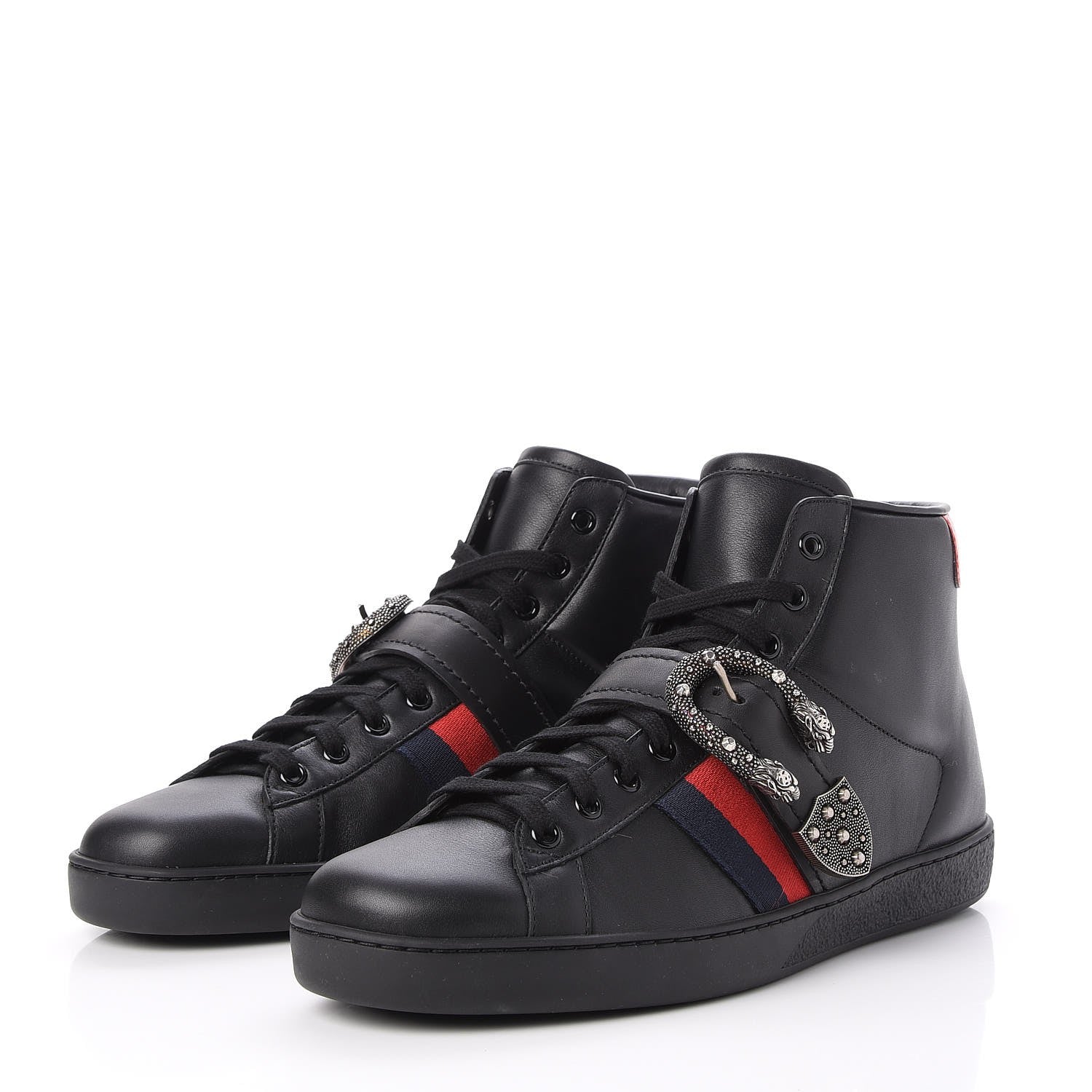 Gucci Calfskin Ayers Web Mens Dionysus High Top Sneakers 9 Black 3 of 11