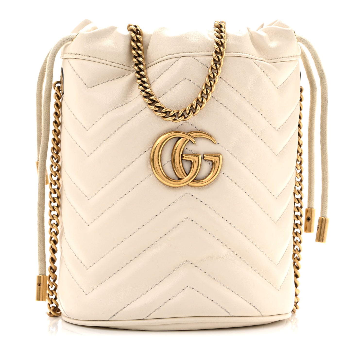 Calfskin Matelasse Mini GG Marmont 2.0 Bucket Bag White