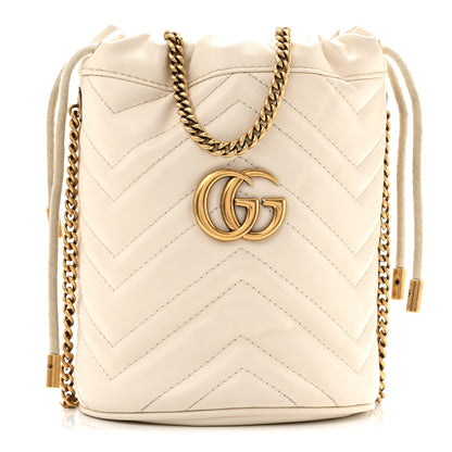 Gucci Calfskin Matelasse Mini GG Marmont 2.0 Bucket Bag White 1 of 14