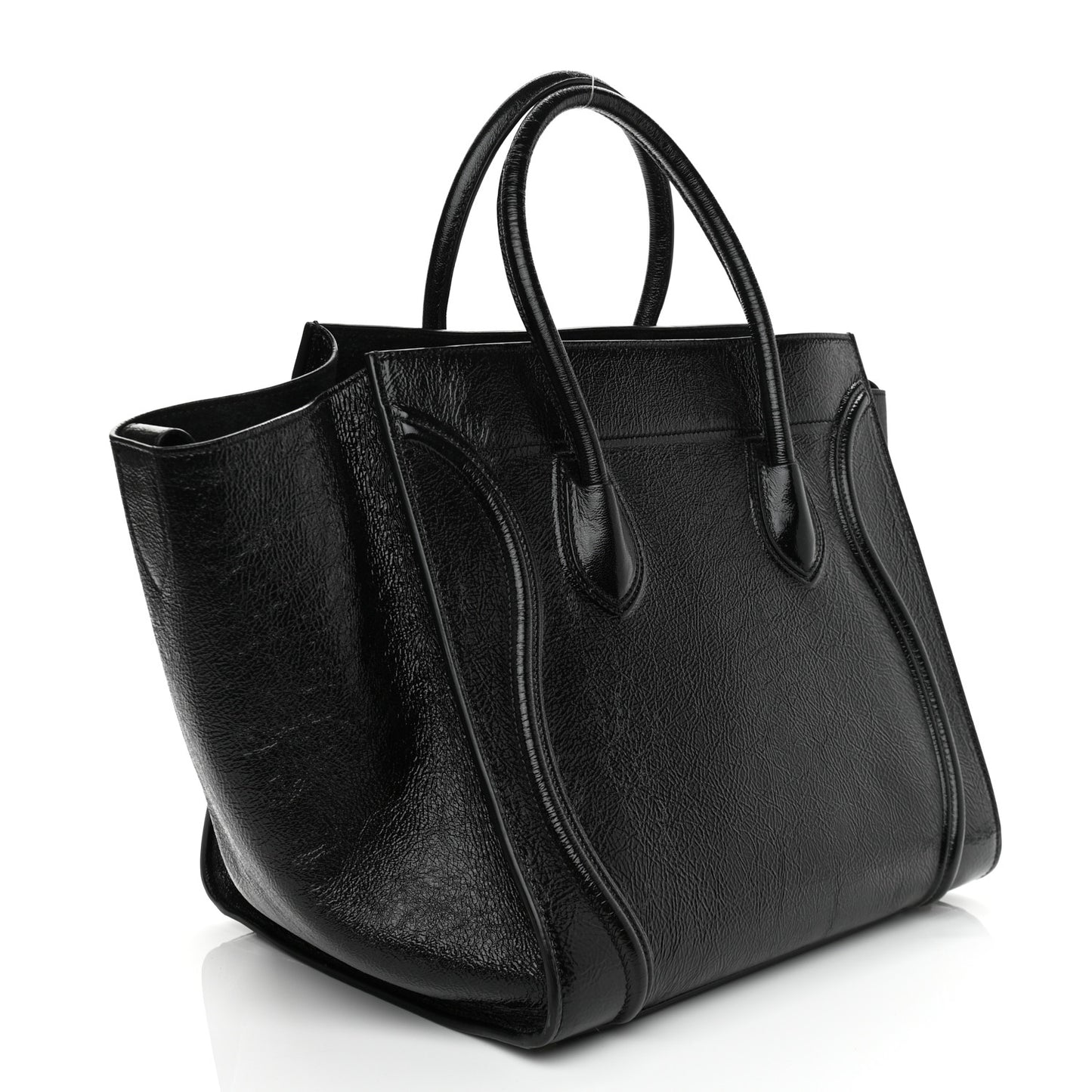 Crinkled Patent Calfskin Medium Phantom Luggage Black