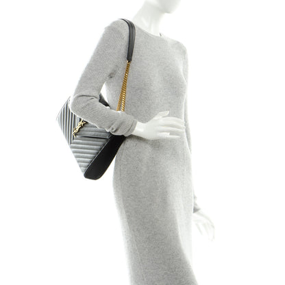 Saint Laurent Grain De Poudre Matelasse Chevron Large Monogram Satchel Black 2 of 8