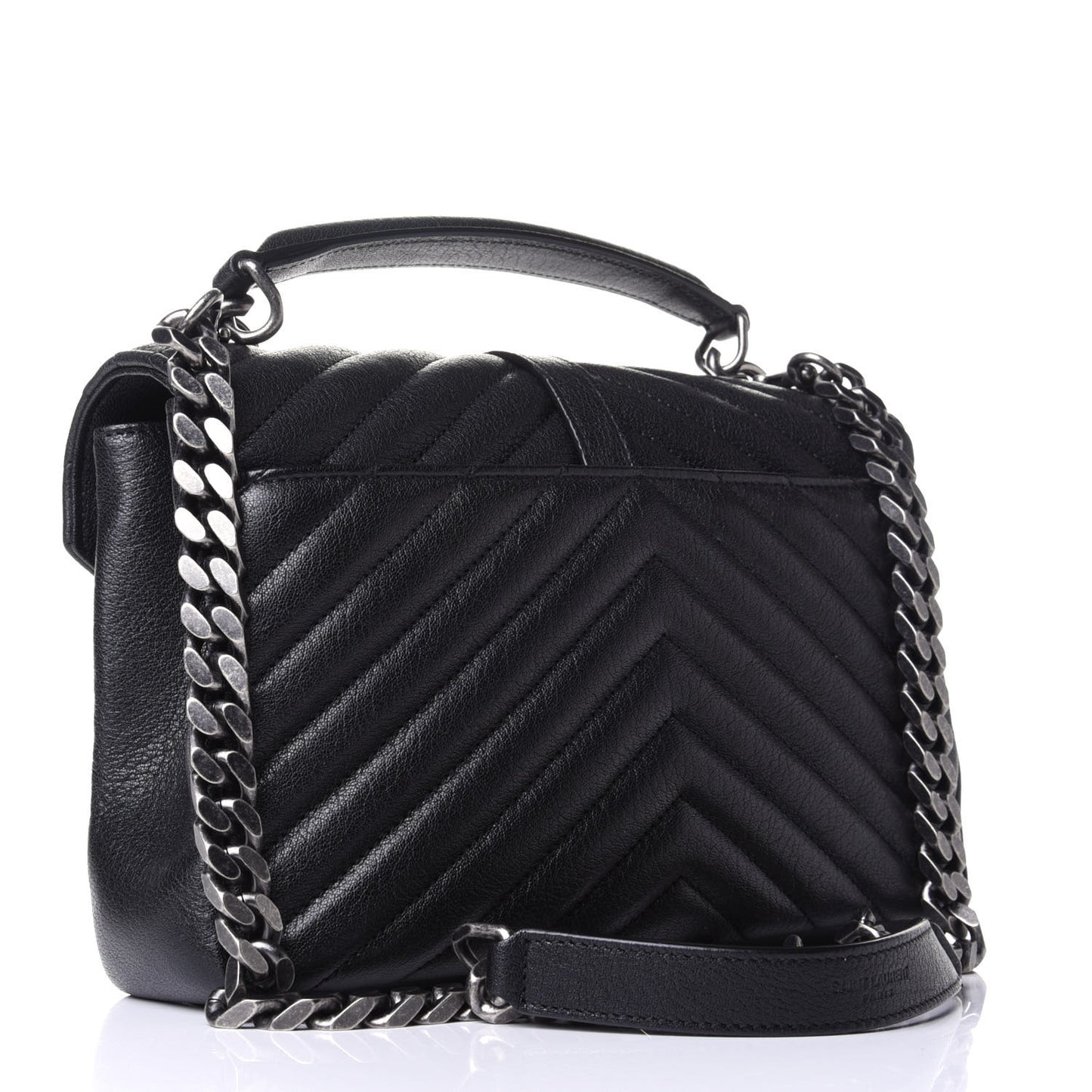 Sheepskin Matelasse Chevron Monogram Medium College Bag Black