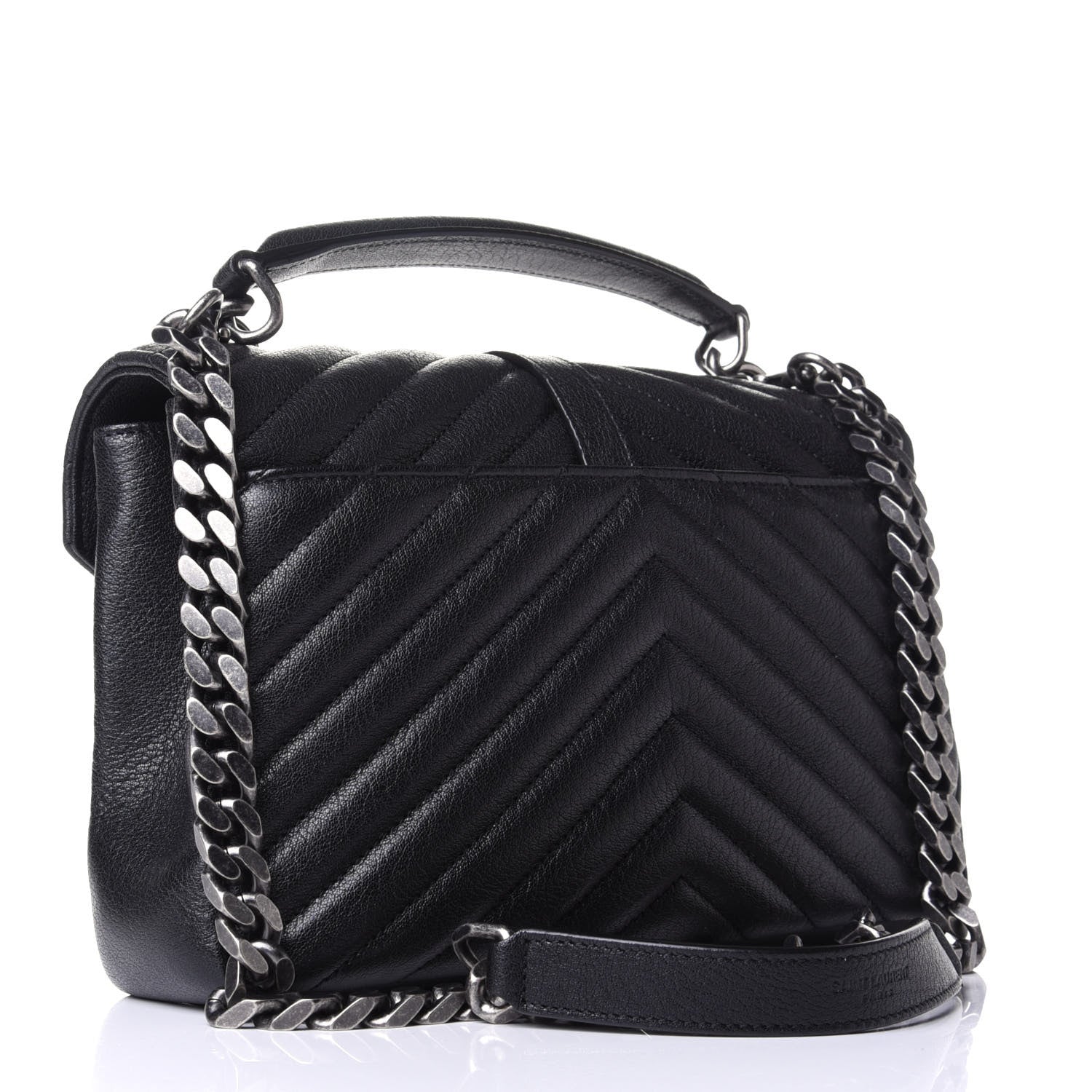 Saint Laurent Sheepskin Matelasse Chevron Monogram Medium College Bag Black 2 of 4