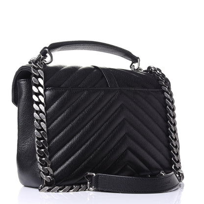 Saint Laurent Sheepskin Matelasse Chevron Monogram Medium College Bag Black 2 of 4