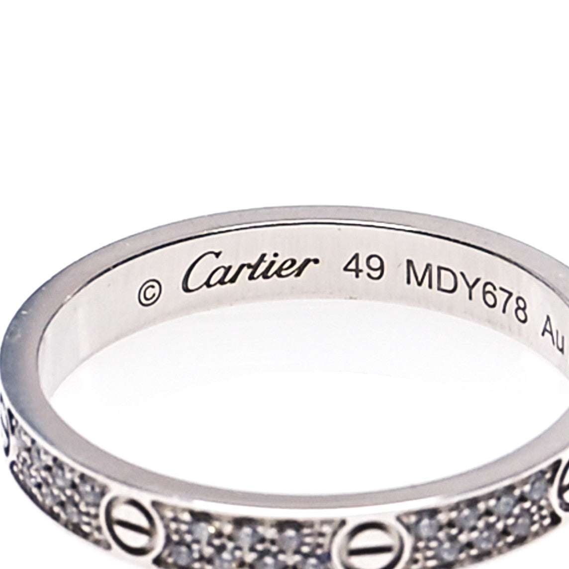 Cartier 18K White Gold Diamond 2.6mm LOVE Paved Band Ring 49 4.75 4 of 6