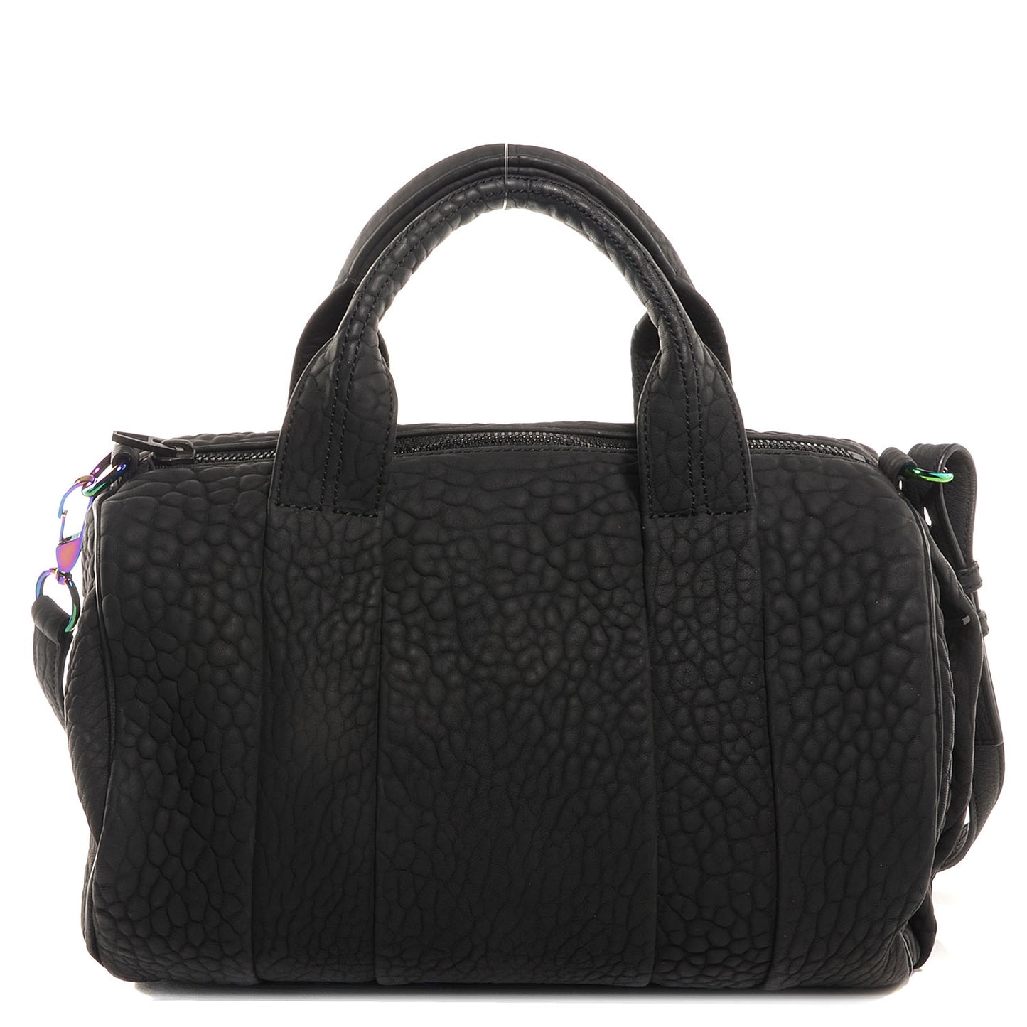 Pebbled Lambskin Rocco Duffel Matte Black w Iridescent Hardware