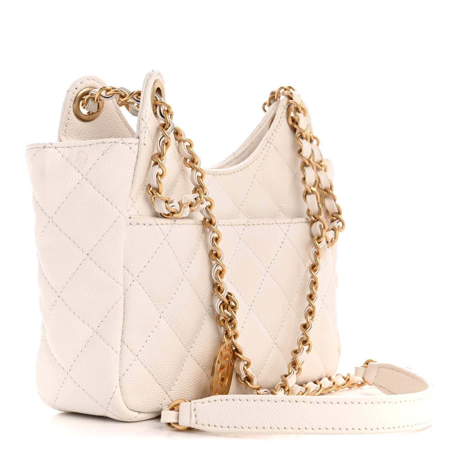 Chanel Caviar Quilted Small Wavy CC Hobo White 3 of 14