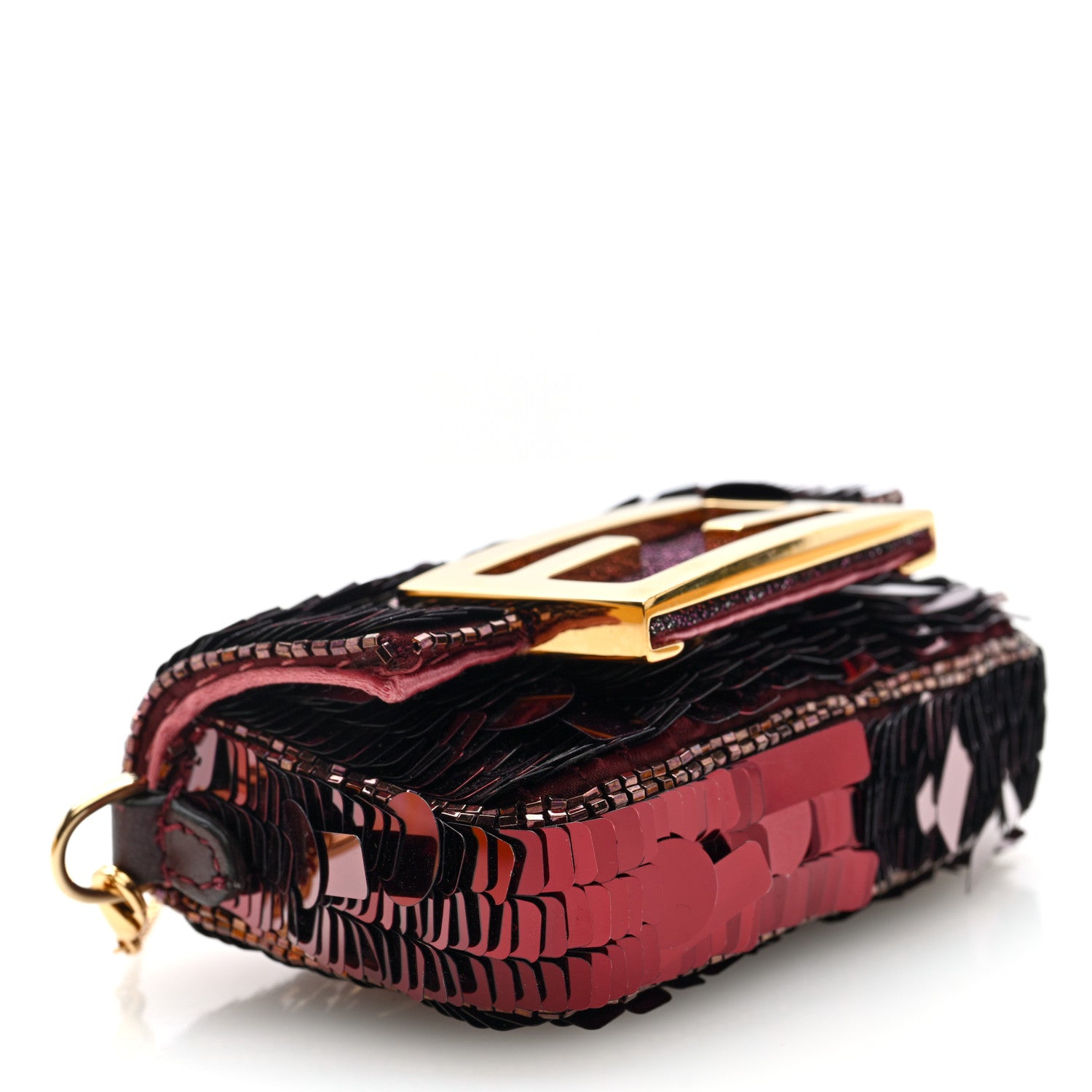 Fendi Sequin Paillettes Shiny Nappa Sex and the City Nano Maxi Buckle Baguette Charm Granata 4 of 11
