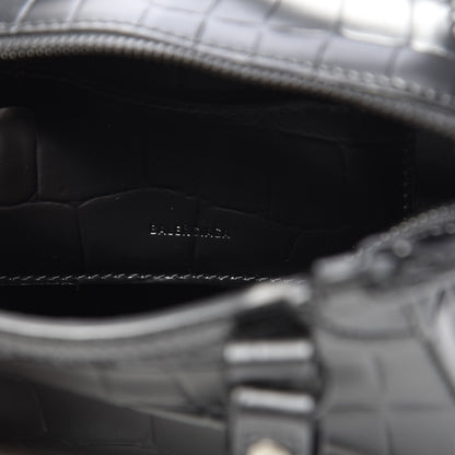 Balenciaga Semi Shiny Calfskin Crocodile Embossed Neo Classic Black Hardware Nano City Crossbody Black 6 of 10