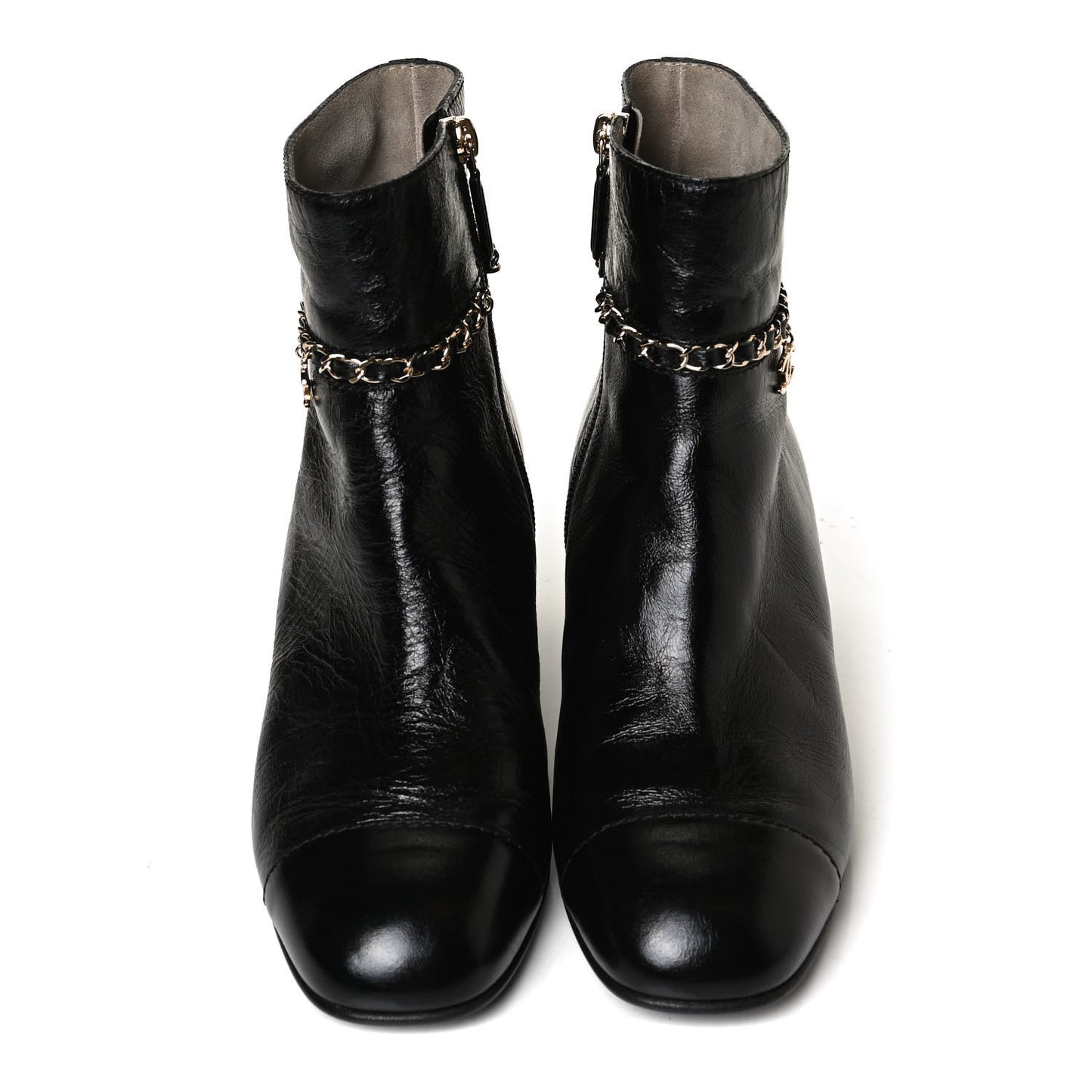 Crumpled Calfskin Cap Toe Chain Short Boots 39 Black