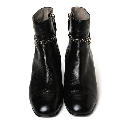 Chanel Crumpled Calfskin Cap Toe Chain Short Boots 39 Black 5 of 11