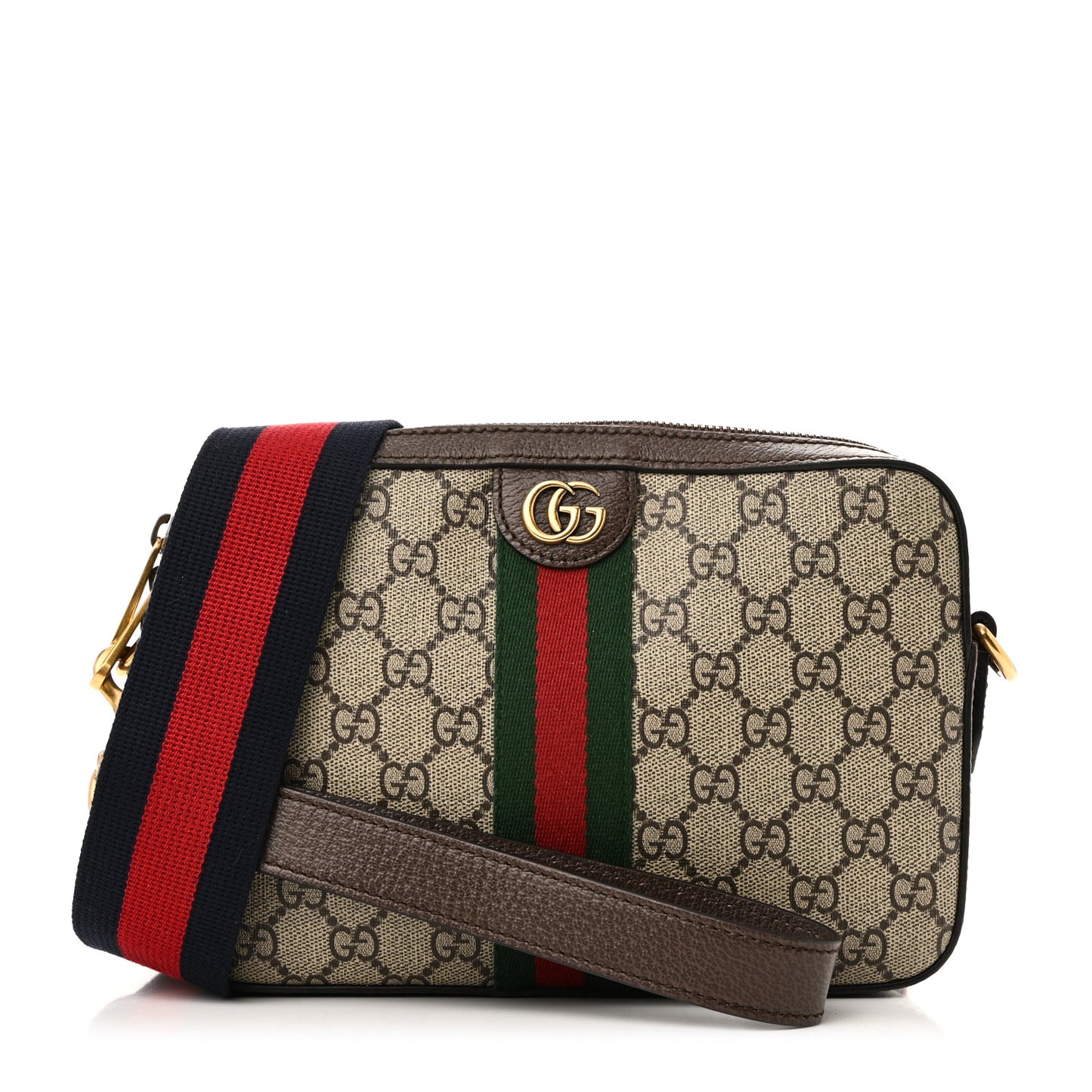 GG Supreme Monogram Textured Dollar Calfskin Web Ophidia Wristlet Shoulder Bag Beige Ebony New Acero