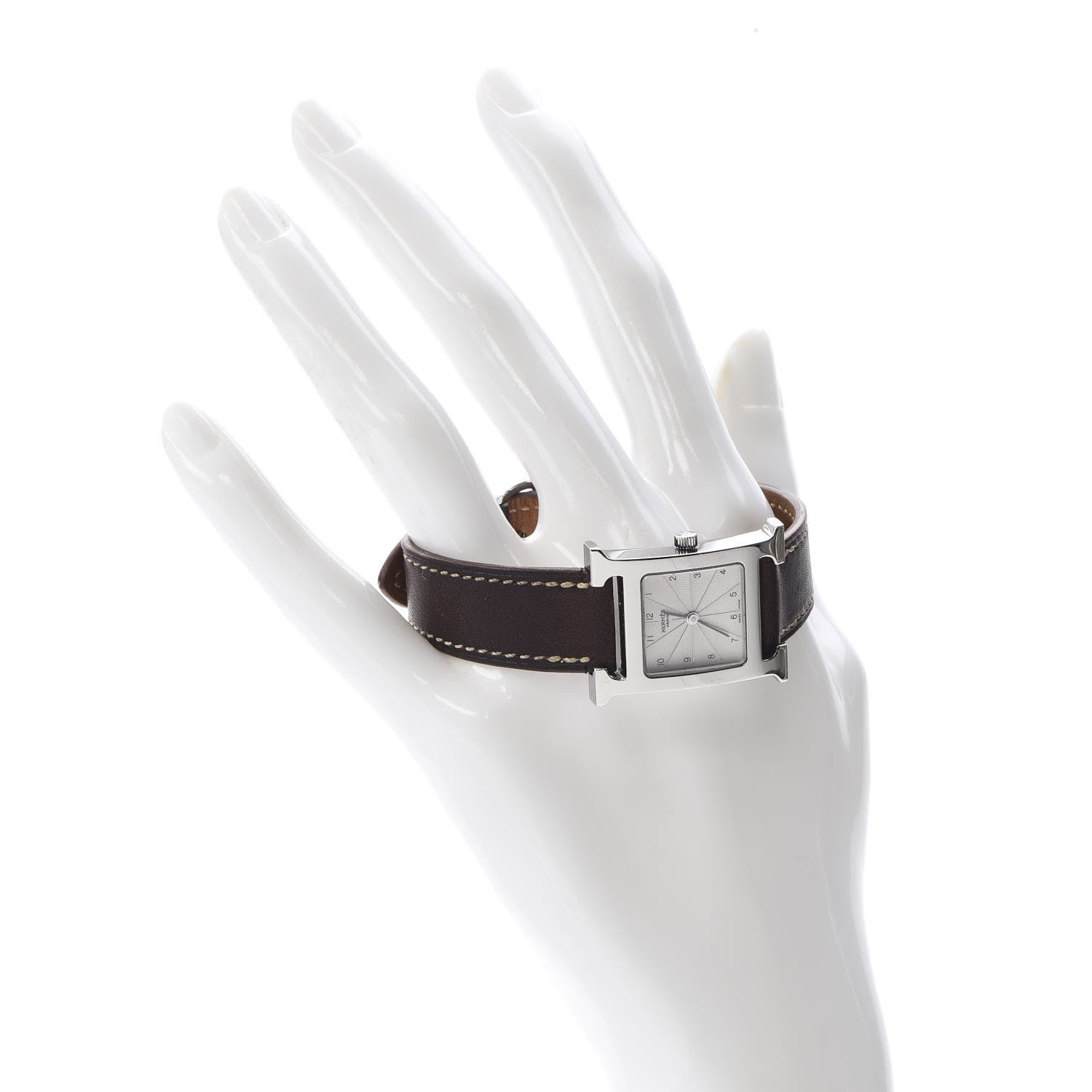 Hermes Stainless Steel Barenia 21mm Heure H Hour Quartz Watch Fauve 2 of 9