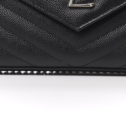 Saint Laurent Grain De Poudre Matelasse Chevron Monogram Chain Wallet Black 11 of 12