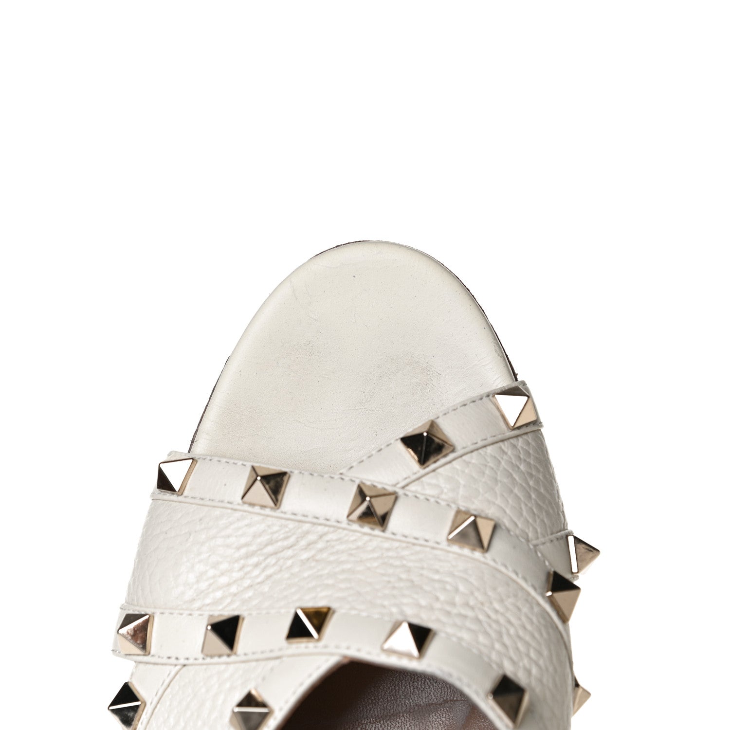 Valentino Garavani Pebbled Calfskin Rockstud Crisscross Slide 60mm Sandals 39 Ivory 11 of 11