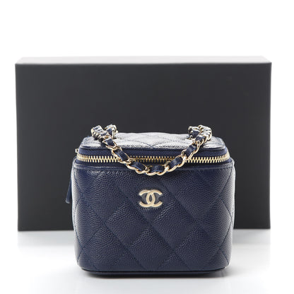 Chanel Caviar Quilted Mini Vanity Case With Chain Navy Blue 11 of 11