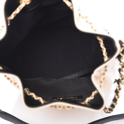 Chanel Lambskin Caviar Lovely Chains Drawstring Bag Beige Black 5 of 9