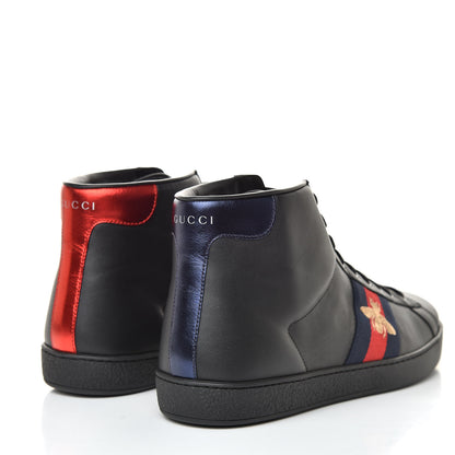 Gucci Calfskin Miro Soft Web Bee Embroidered Mens Ace High Top Sneakers 10.5 Black 4 of 10
