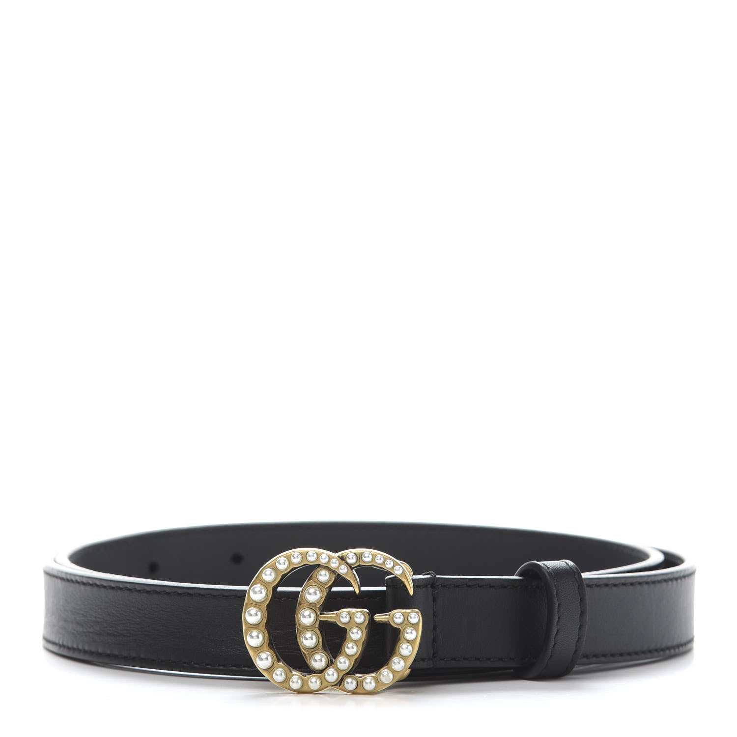 Gucci Calfskin Pearl Double G 20mm Belt 85 34 Black Cream 1 of 8