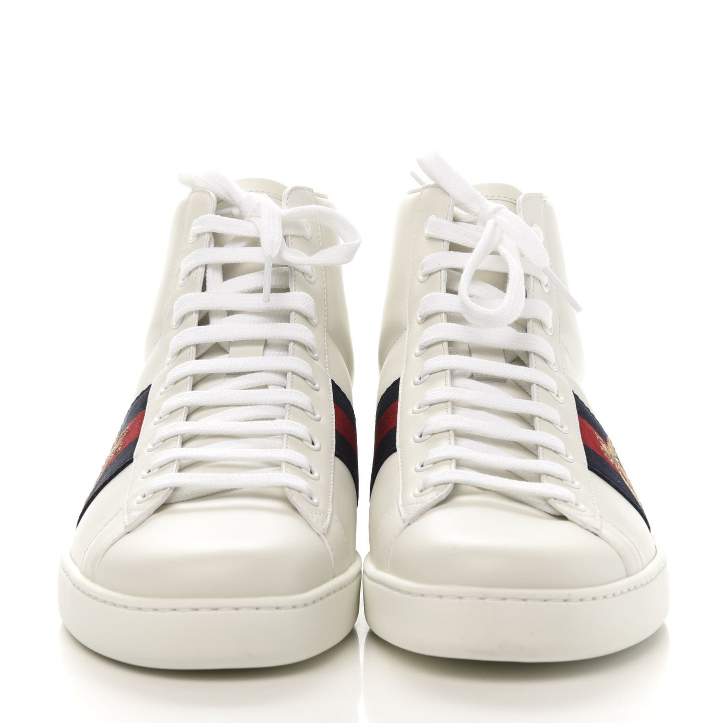 Calfskin Miro Soft Web Bee Embroidered Mens Ace High Top Sneakers 9 White