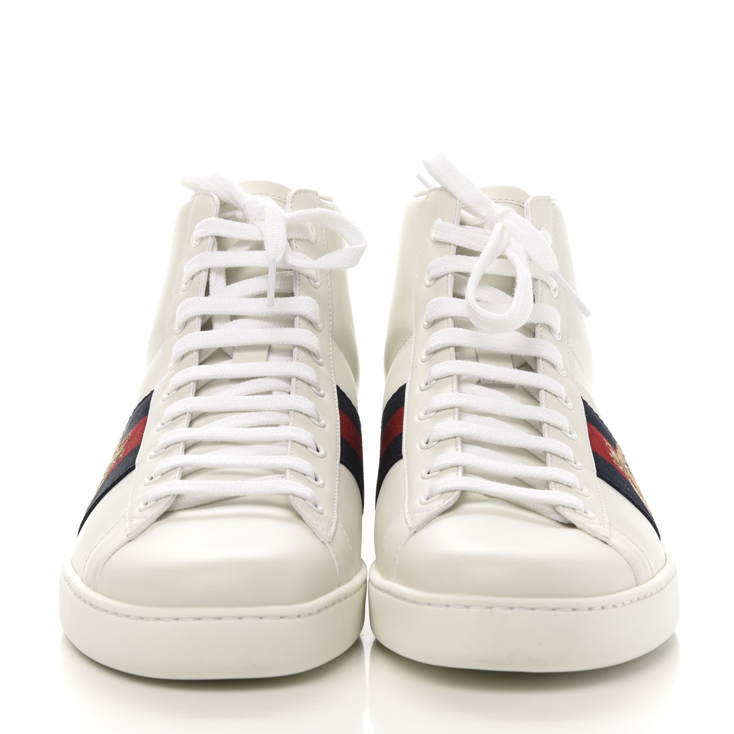 Gucci Calfskin Miro Soft Web Bee Embroidered Mens Ace High Top Sneakers 9 White 2 of 10
