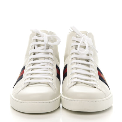Gucci Calfskin Miro Soft Web Bee Embroidered Mens Ace High Top Sneakers 9 White 2 of 10