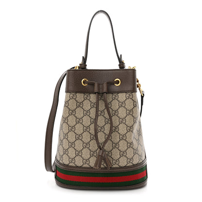Gucci GG Supreme Monogram Web Small Ophidia Bucket Bag Brown 1 of 12