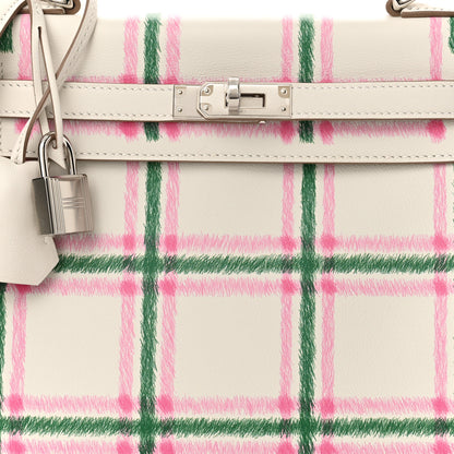 Hermes Swift Tartan Kelly Retourne 25 Gris Pale Rose Bubblegum Vert Moyen 8 of 11