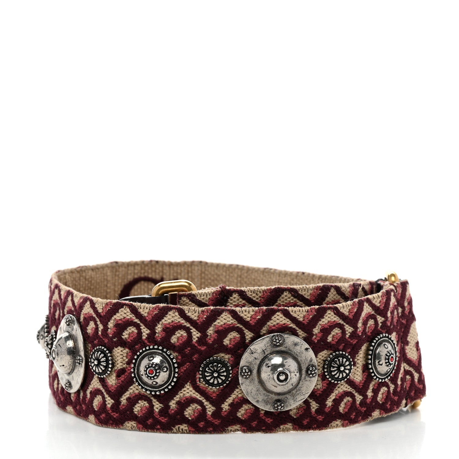 Christian Dior Oblique Studded Shoulder Strap Burgundy 2 of 4