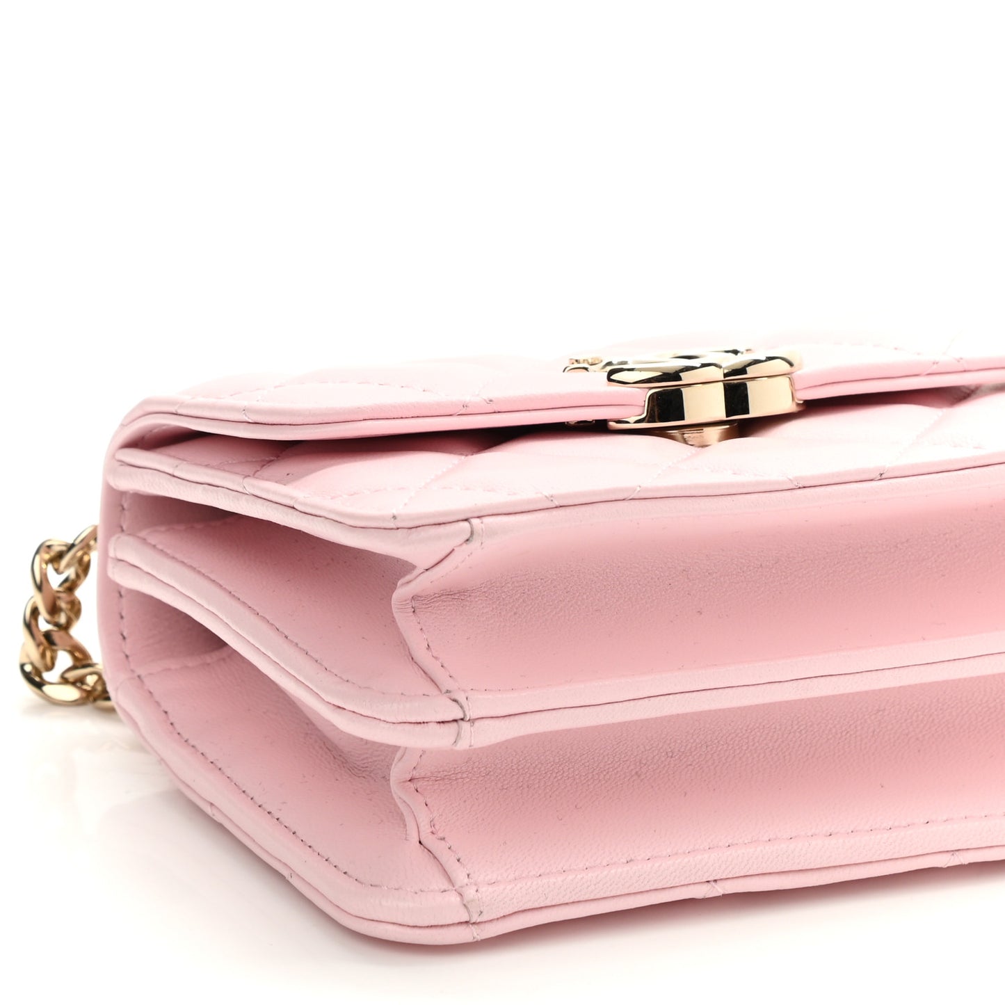 Lambskin Quilted Pick Me Up Clutch With Chain Pink