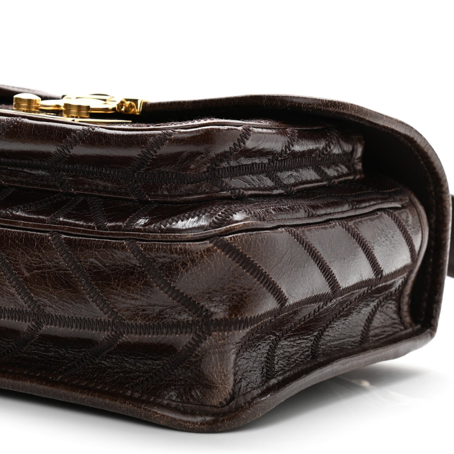 Nappa Chevron Patchwork Flap Brown