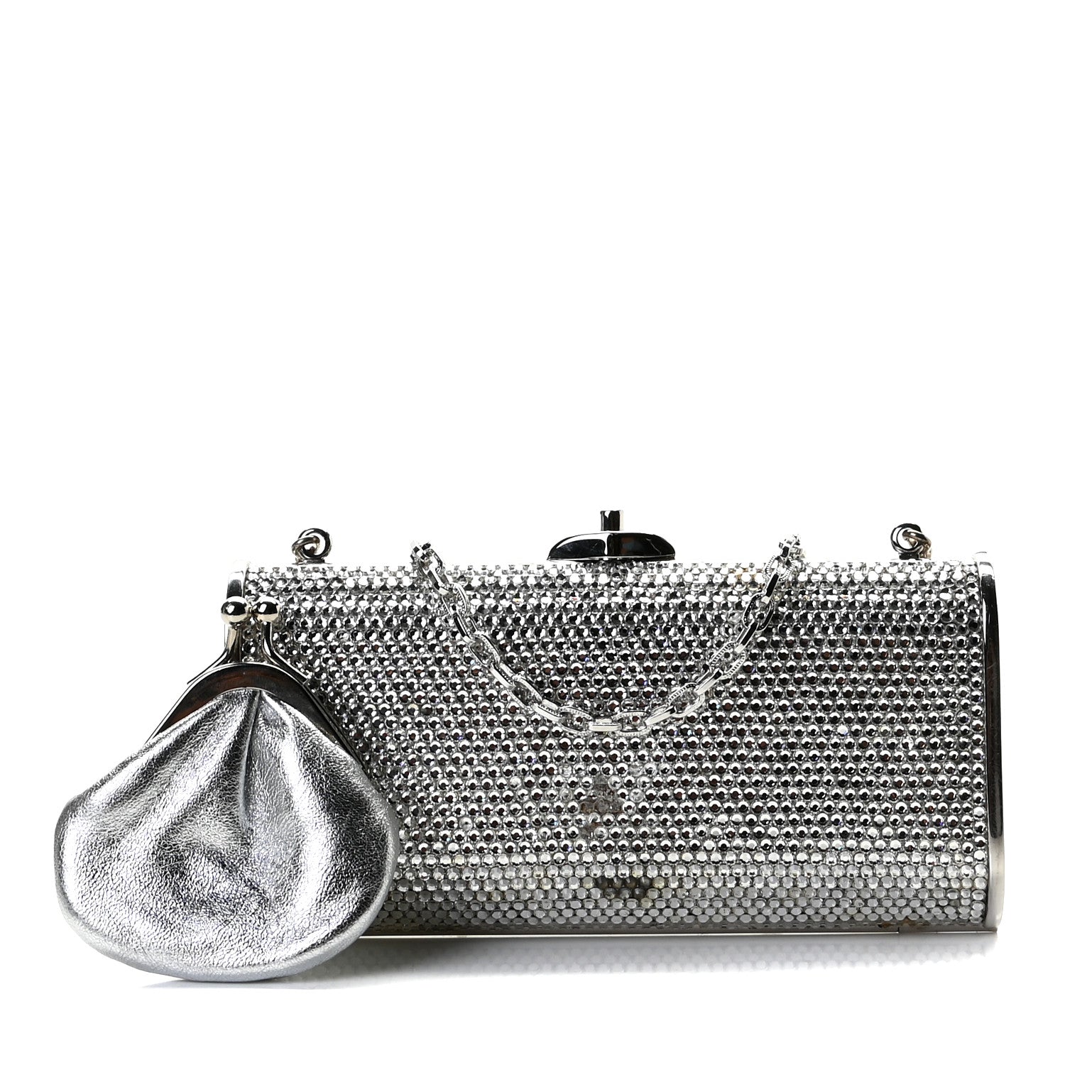 Judith Leiber Swarovski Crystal Minaudiere Clutch Silver 1 of 7