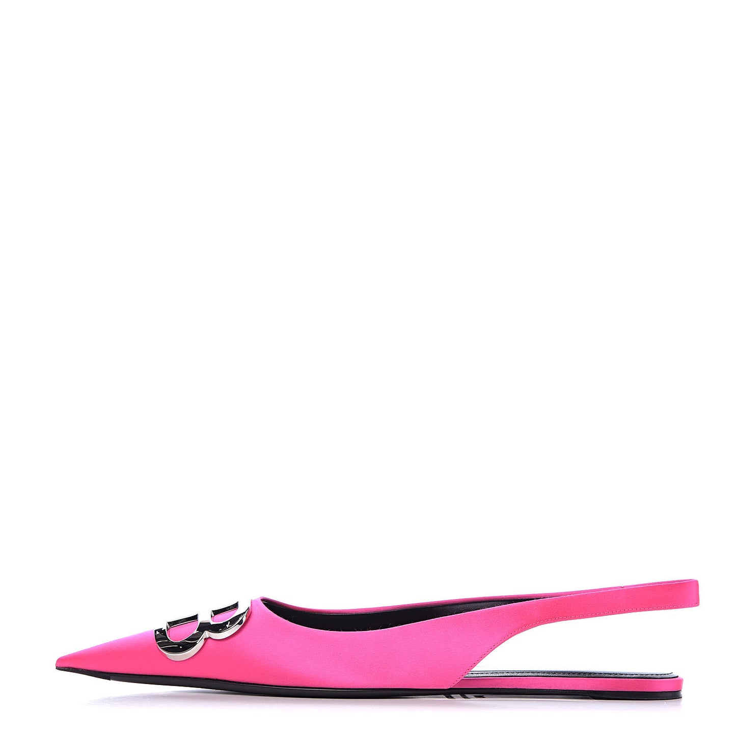 Satin BB Knife Pointy Toe Slingback Flats 38.5 Neon Pink