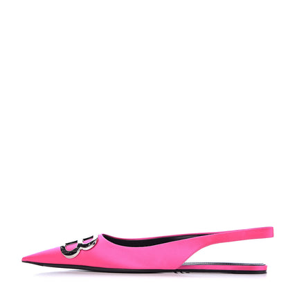 Balenciaga Satin BB Knife Pointy Toe Slingback Flats 38.5 Neon Pink 1 of 12