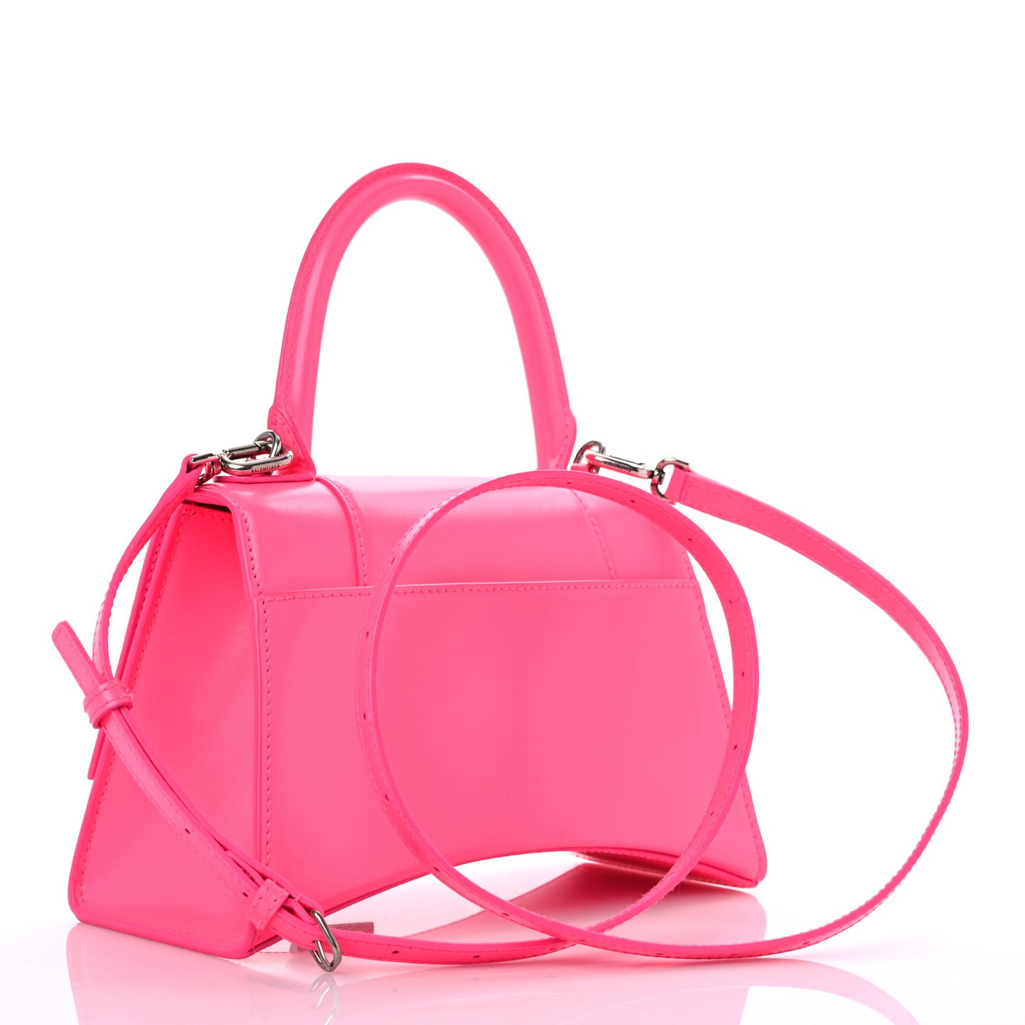 Shiny Box Calfskin Small Hourglass Top Handle Bag Hot Pink