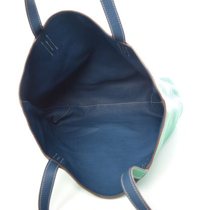 Hermes Taurillon Clemence Double Sens 36 Reversible Tote Menthe Bleu Thalassa 8 of 16
